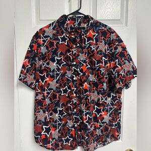 Edgar + Ash Patriotic Star Print Button Up Short Sleeve Shirt Men’s Size XL